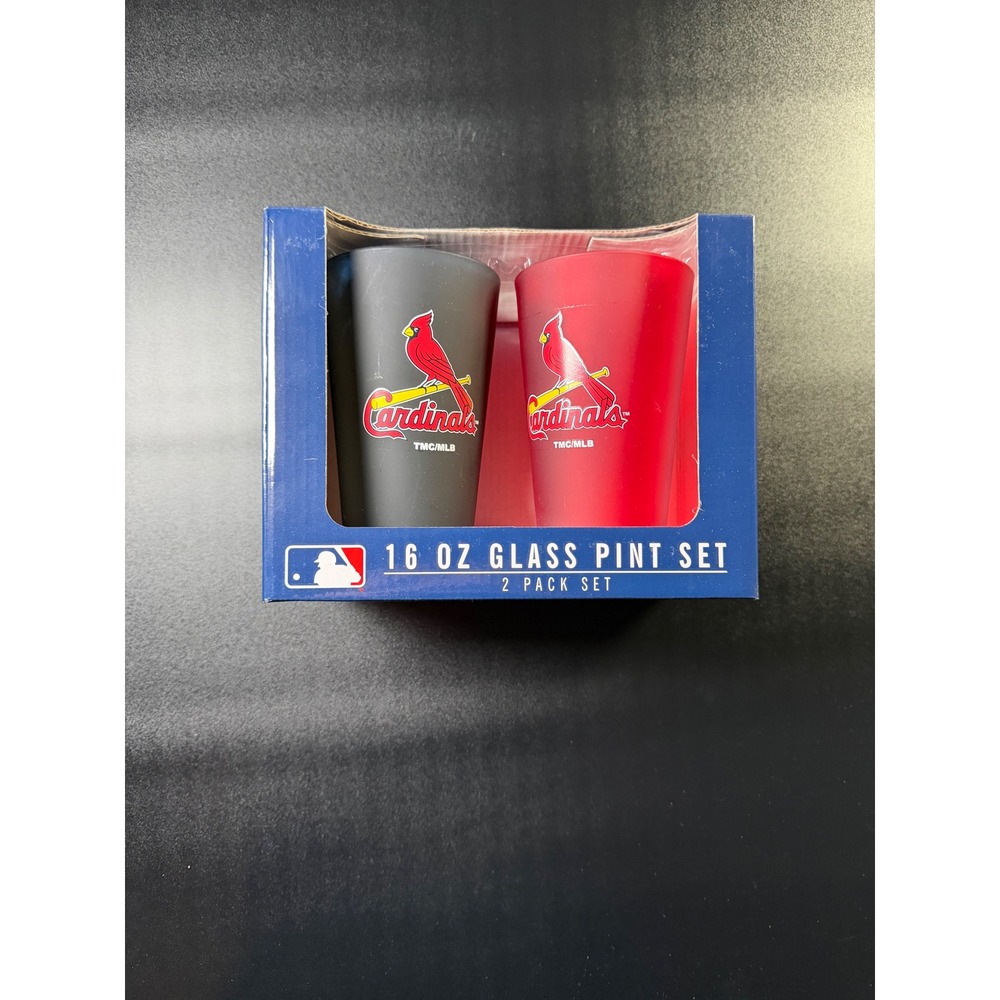 MLB St Louis Cardinals 16 oz Glass Pint Set 2 Pack Frosted Red Black Glasses